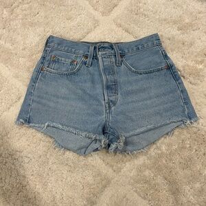 Levi's Blue Frayed Hem Jean Shorts